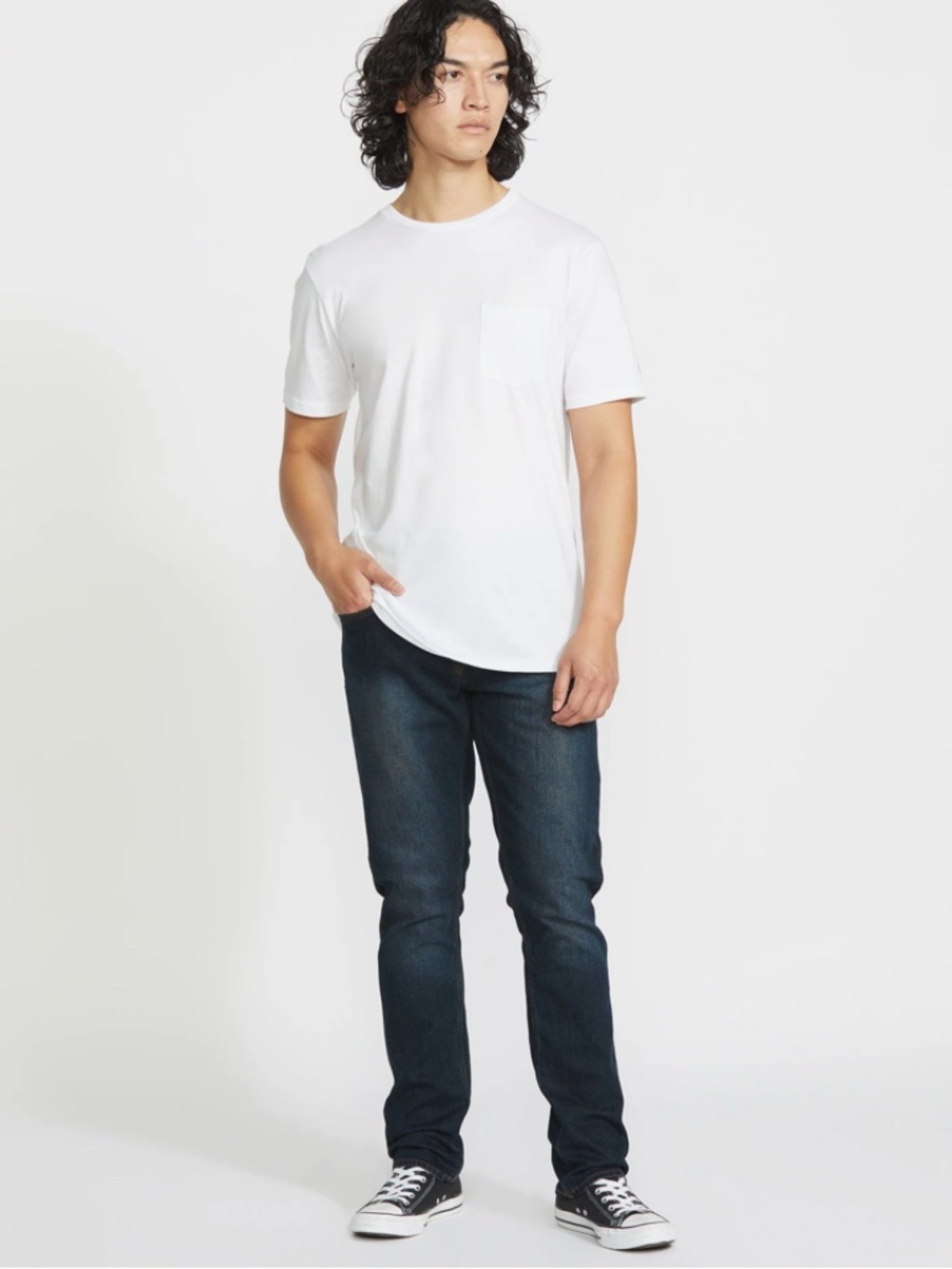 Volcom Vorta Slim Straight Men's Navy Slim Straight Jeans with Brown Patch